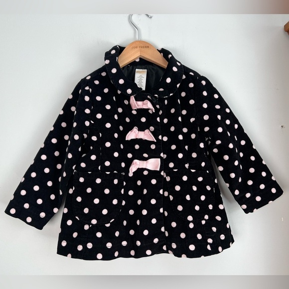 Gymboree Black and Pink Polka Dot Pea Coat with Bows 2T-3T Girls - Picture 1 of 4